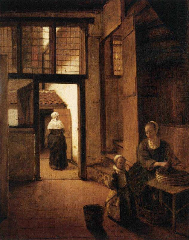 Woman Peeling Vegetables in the Back Room of a Dutch House, Pieter de Hooch